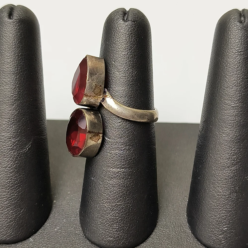 Handmade Artisan Gemstone Ring 7 Red Gem Two-Stone - Picture 2 of 7